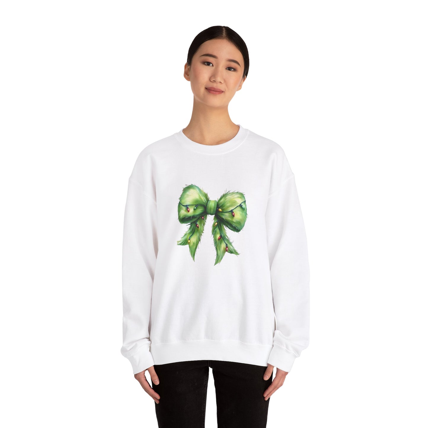 Grinch bow with Christmas lights Unisex Heavy Blend™ Crewneck Sweatshirt