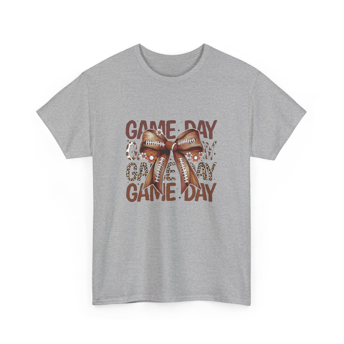 Game day football bow girly leopard mama gift girlfriend gift  Unisex Heavy Cotton Tee