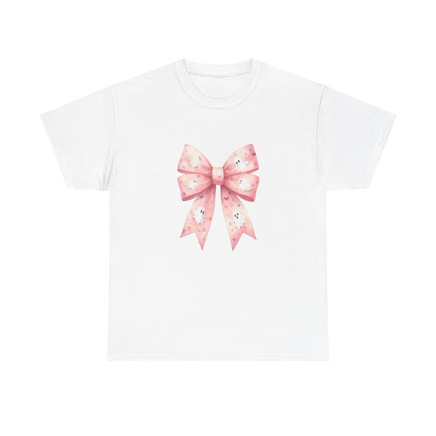 Pink bow with cute ghosts fall halloween cutesy girls gift for her Unisex Heavy Cotton Tee