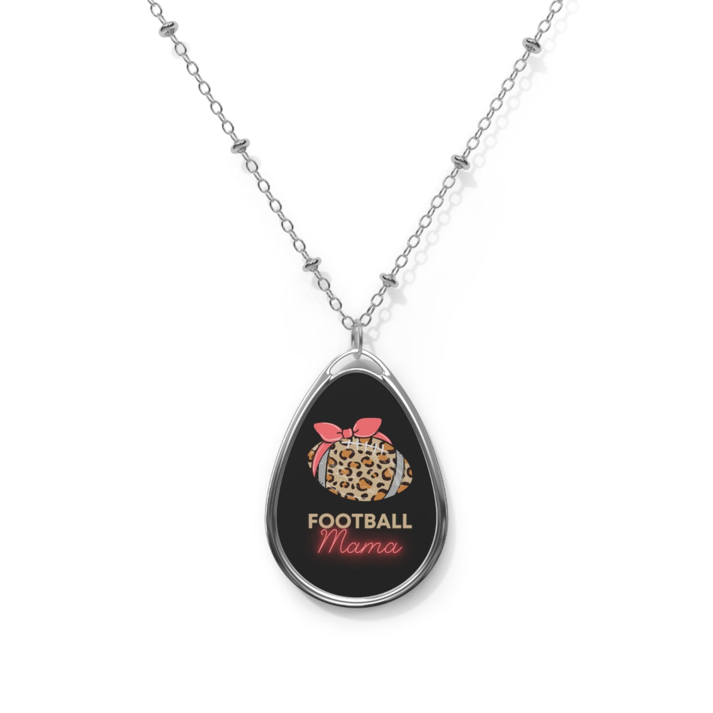 Cheetah football mama gift Oval Necklace