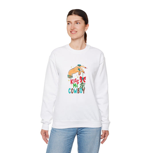 Kiss me cowboy Mistletoe Christmas, cowgirl Christmas, Cowgirl jewelry Unisex Heavy Blend™ Crewneck Sweatshirt