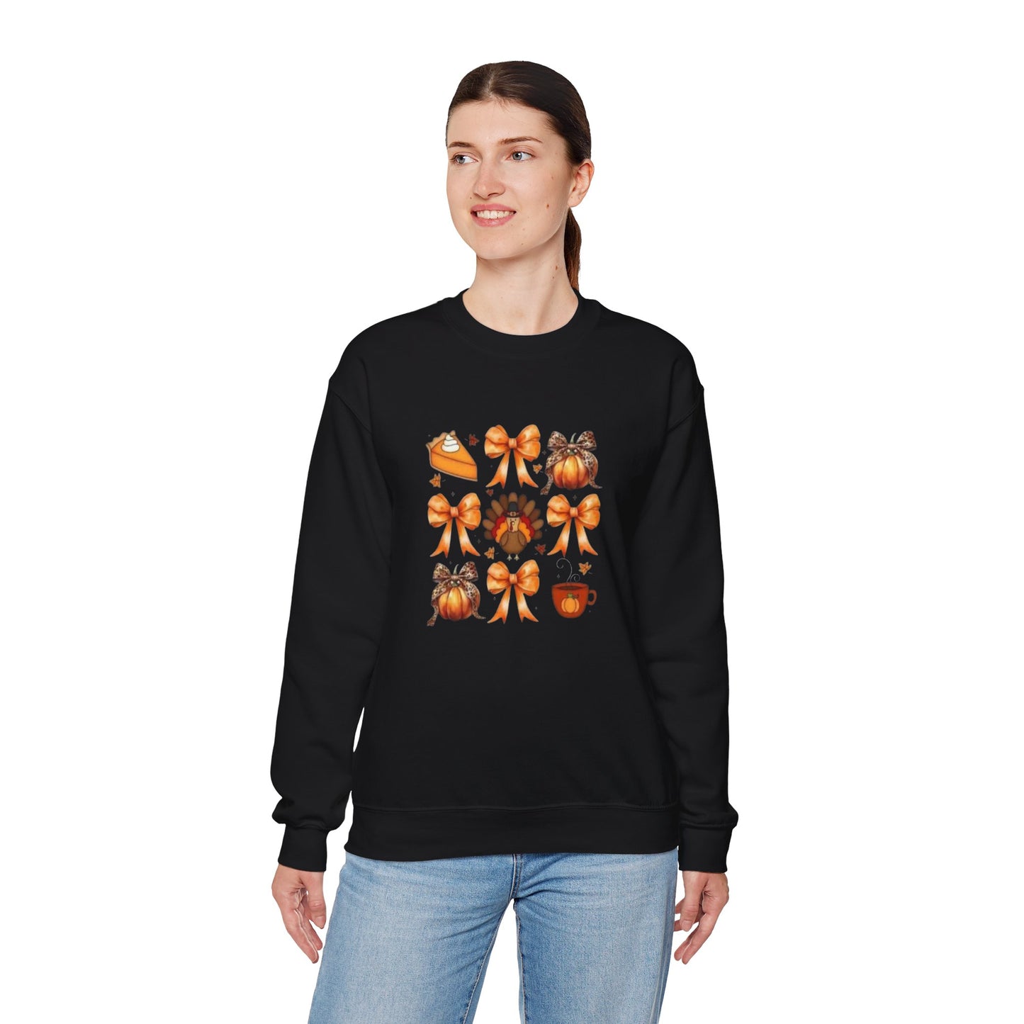 Thanksgiving coquette cutesy turkey bows, girly thanksgiving Unisex Heavy Blend™ Crewneck Sweatshirt