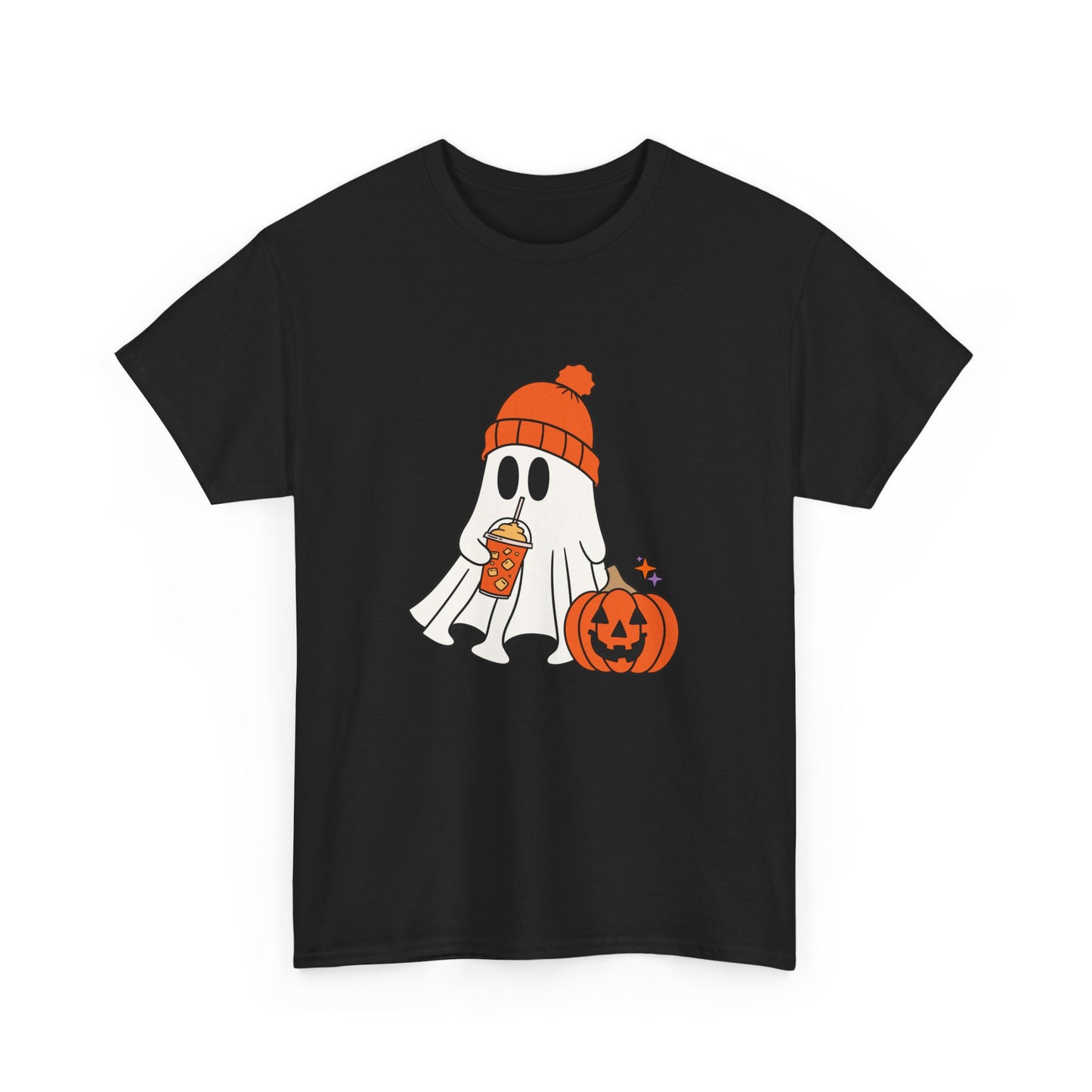 Cute Ghost with latte pumpkin Halloween Unisex Heavy Cotton Tee