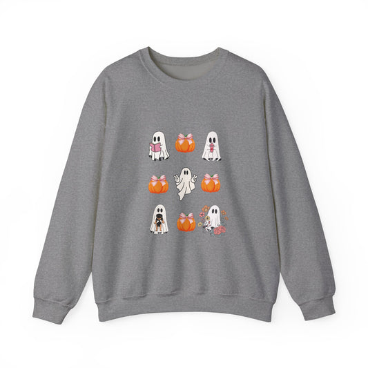 Super Cute Halloween Coquette girly Ghost pumpkin pink bow Unisex Heavy Blend™ Crewneck Sweatshirt