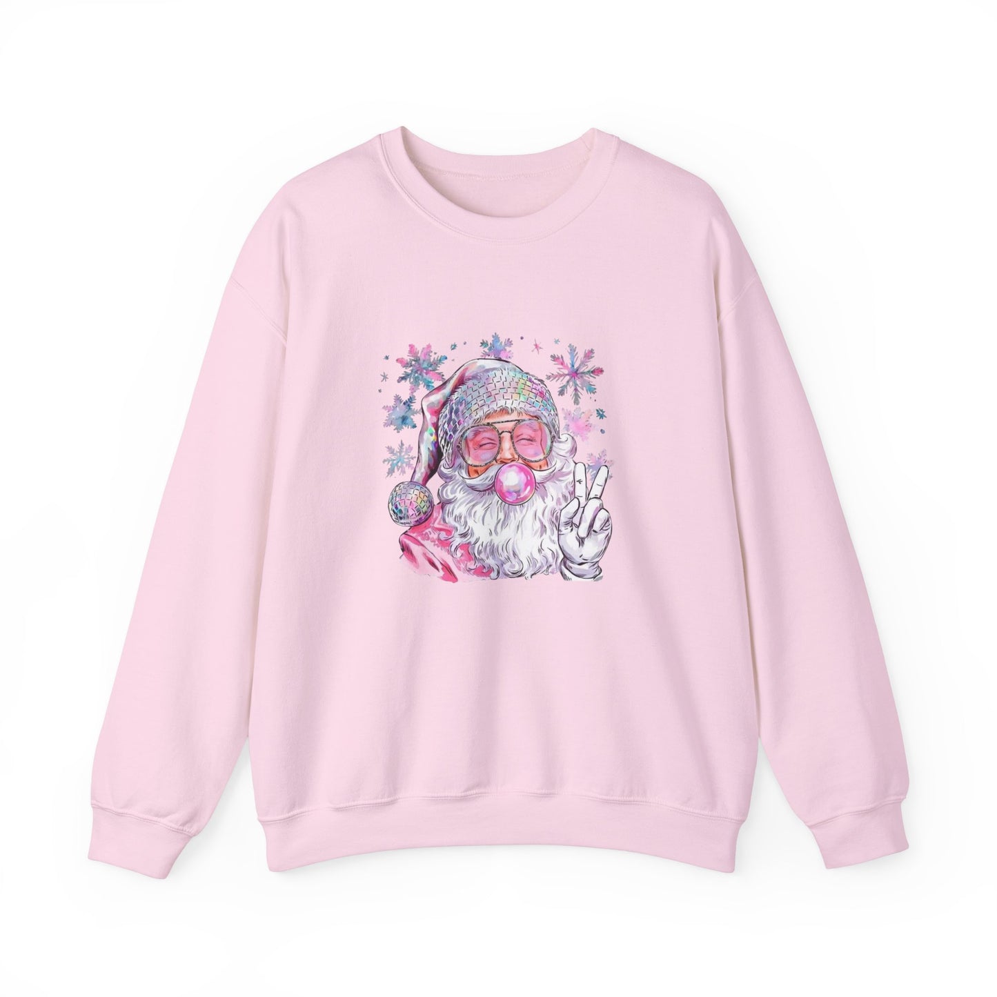 Santa Bubblegum Disco Ball Christmas Sweatshirt, Pink Holiday Long sleeve, Cute Peace Santa Xmas Crewneck, Girly Winter Top,Gift for her