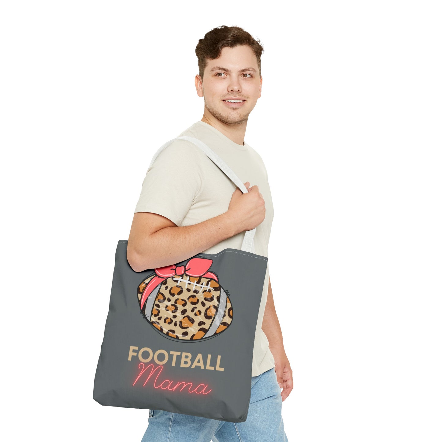 Football Mama Cheetah print Tote Bag (AOP)Pink bow Mother's Day gift