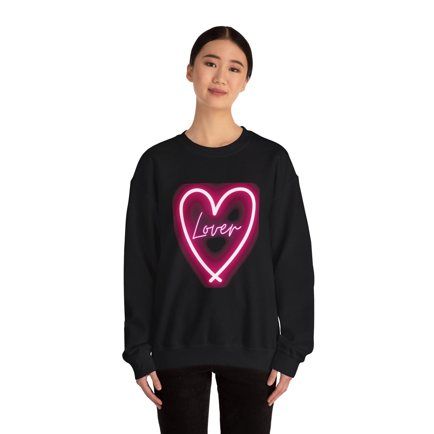 Neon Pink Lover Heart Unisex Heavy Blend™ Crewneck Sweatshirt