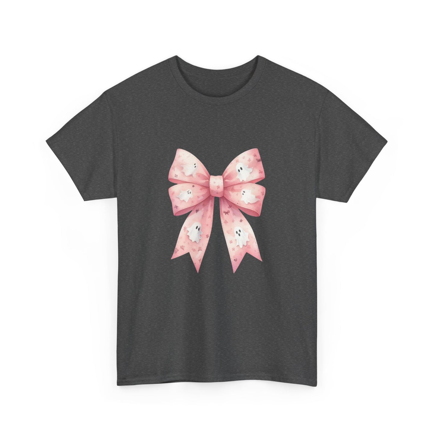 Pink bow with cute ghosts fall halloween cutesy girls gift for her Unisex Heavy Cotton Tee