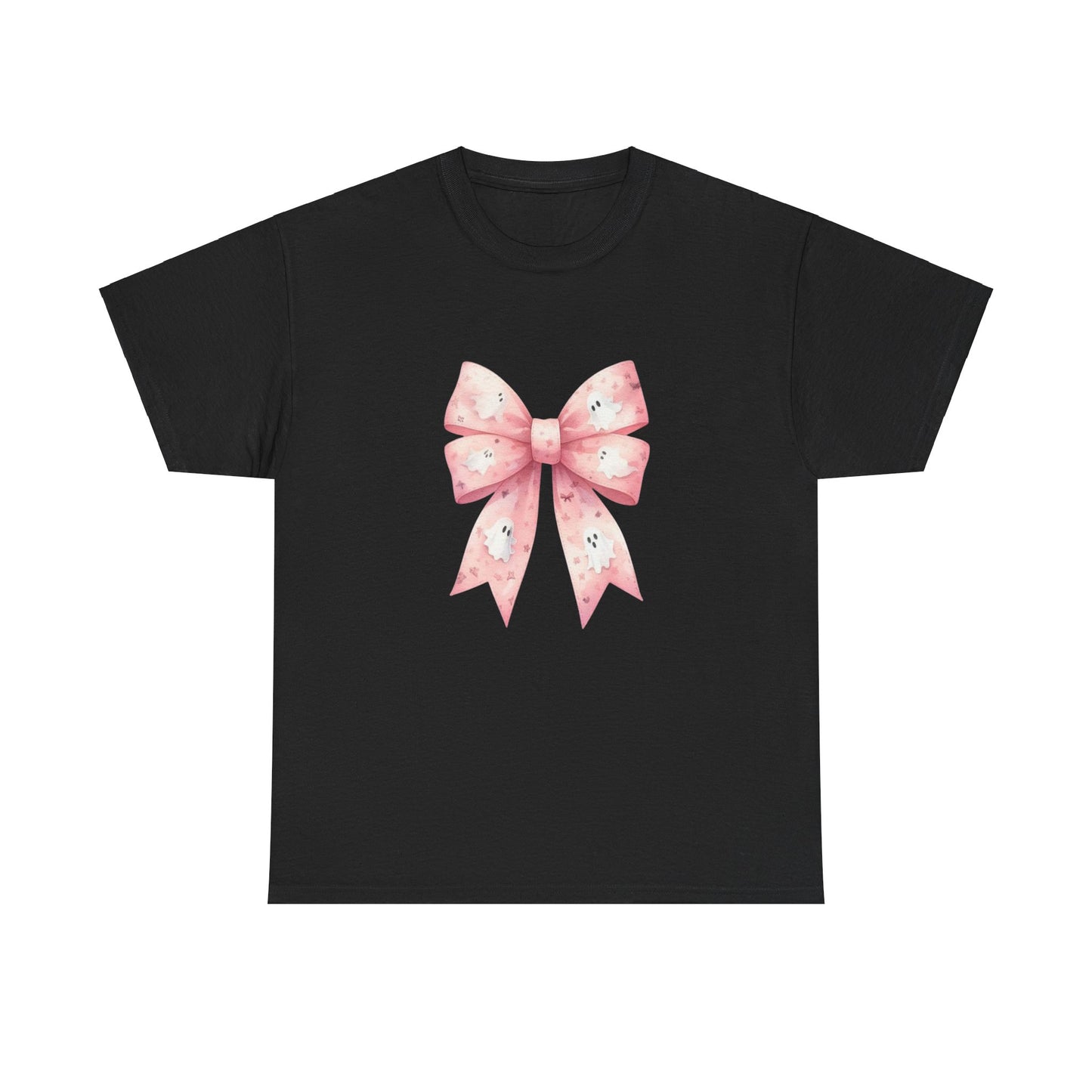 Pink bow with cute ghosts fall halloween cutesy girls gift for her Unisex Heavy Cotton Tee