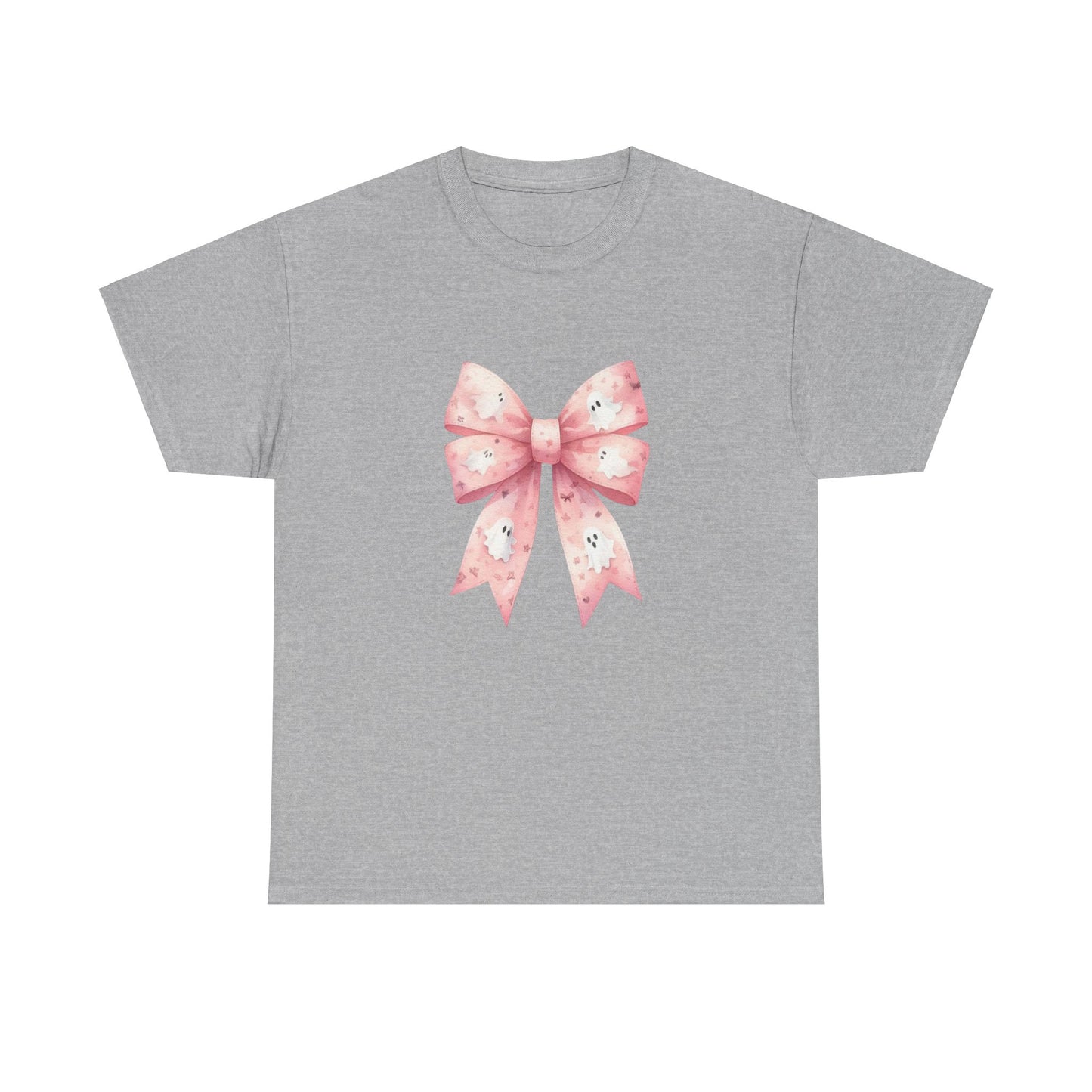 Pink bow with cute ghosts fall halloween cutesy girls gift for her Unisex Heavy Cotton Tee