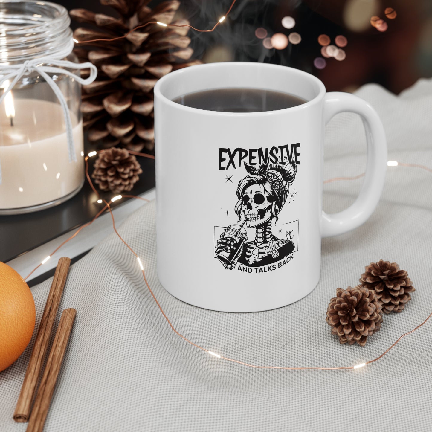 Expensive and talks back fun skeleton coffee Mug 11oz, Gift for her, holiday gift, coffee lover