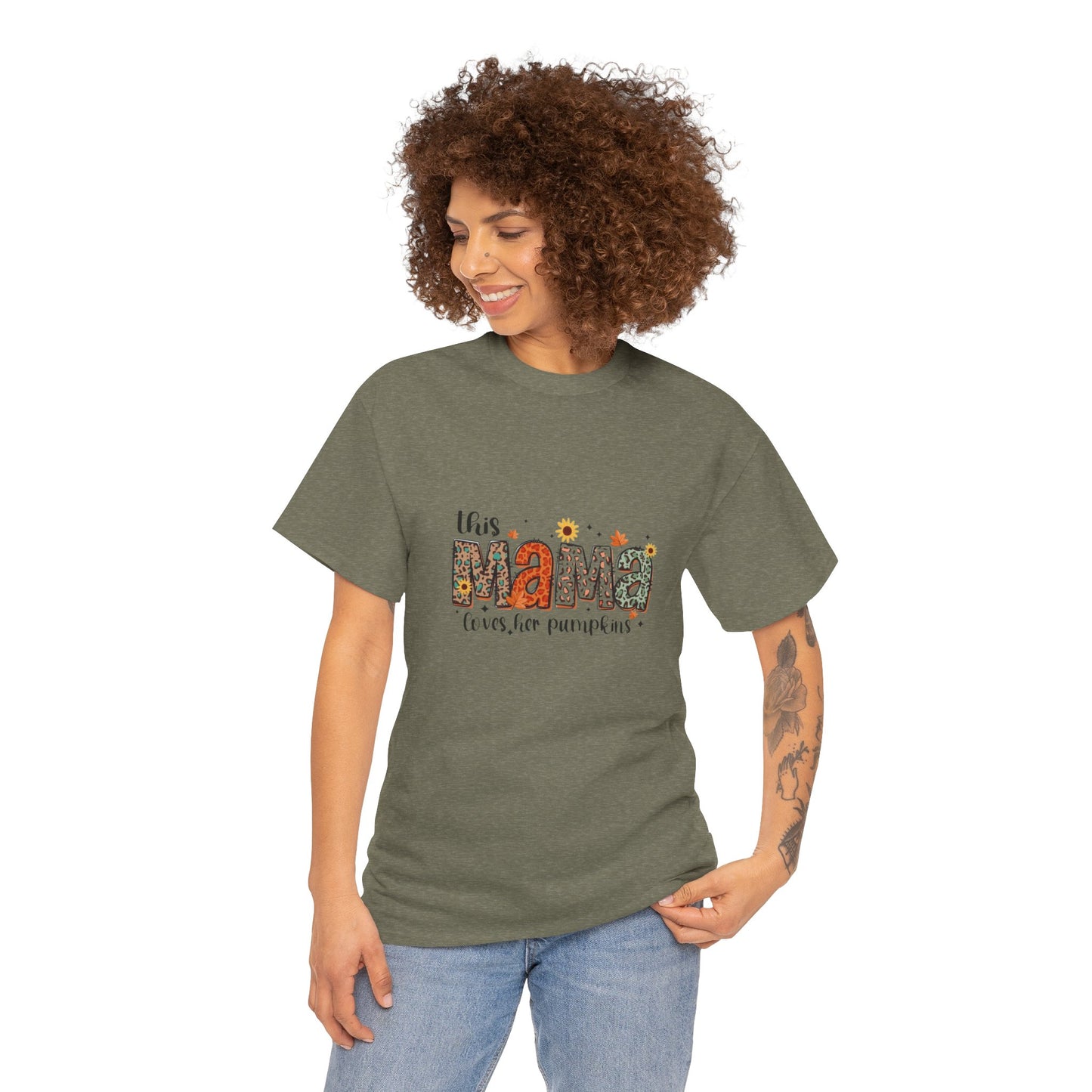 This mama loves pumpkins , momlife, Mama apparel fall flowers Unisex Heavy Cotton Tee