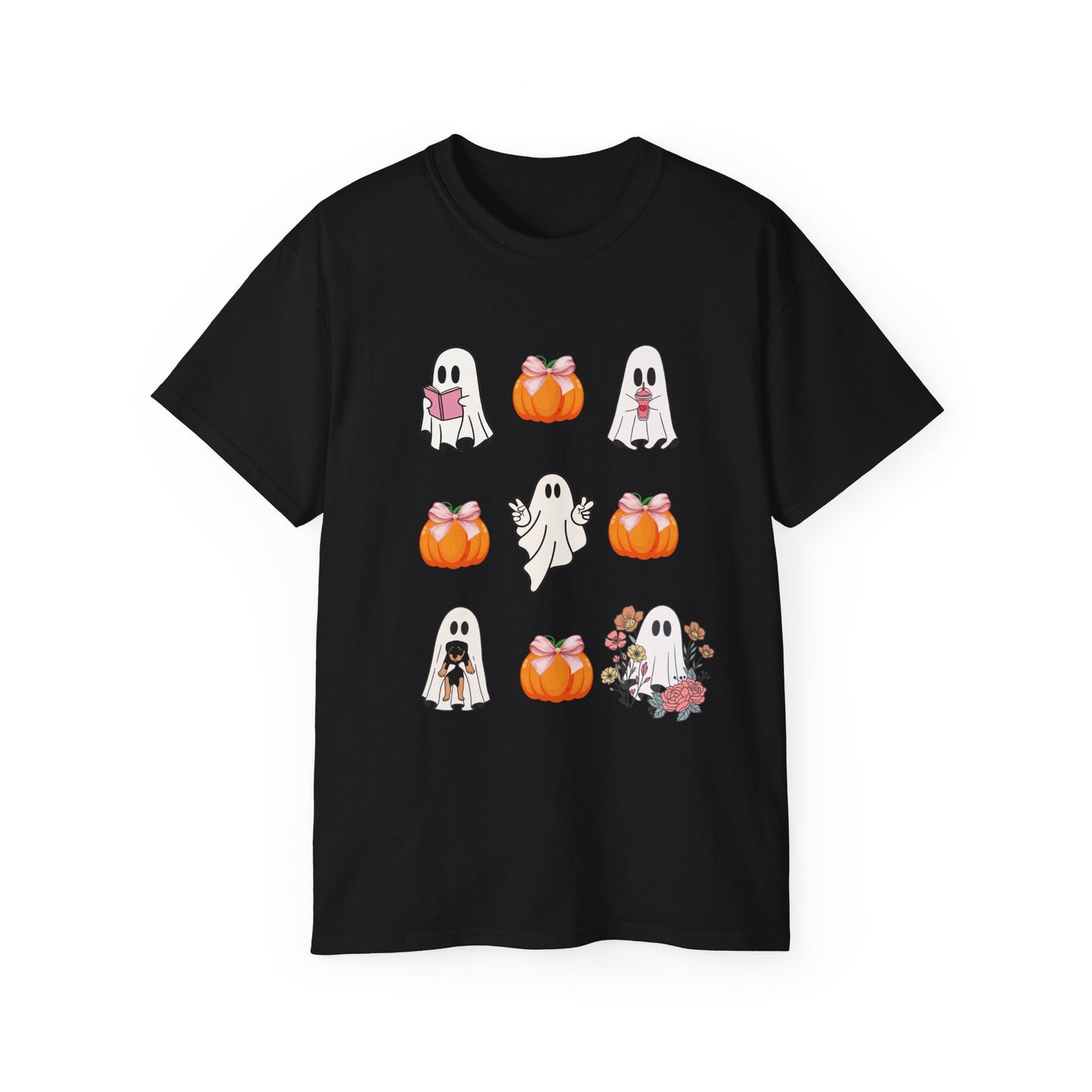 Cute Girly Halloween coquette ghost pumpkin pink bows Unisex Ultra Cotton Tee Shirt