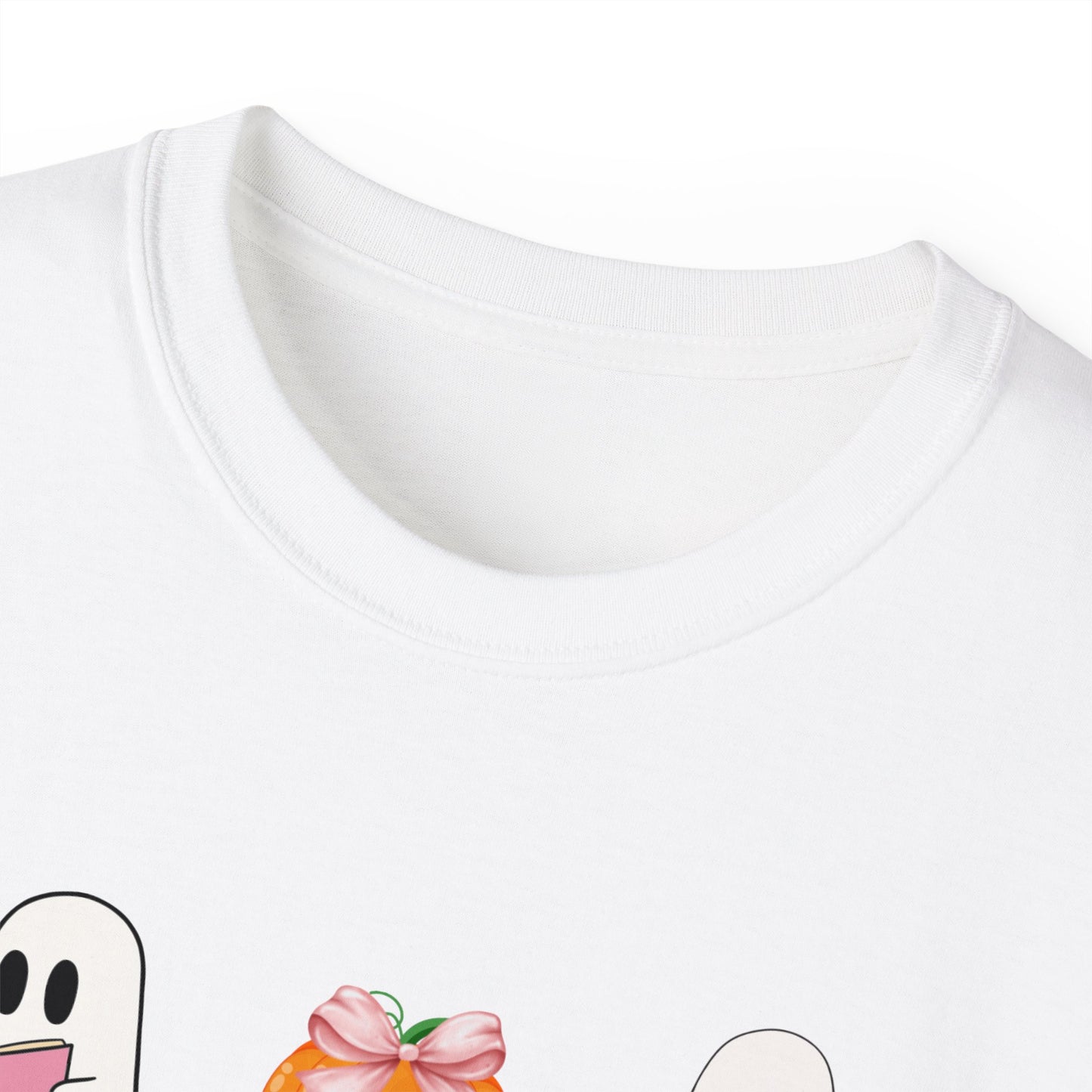 Cute Girly Halloween coquette ghost pumpkin pink bows Unisex Ultra Cotton Tee Shirt