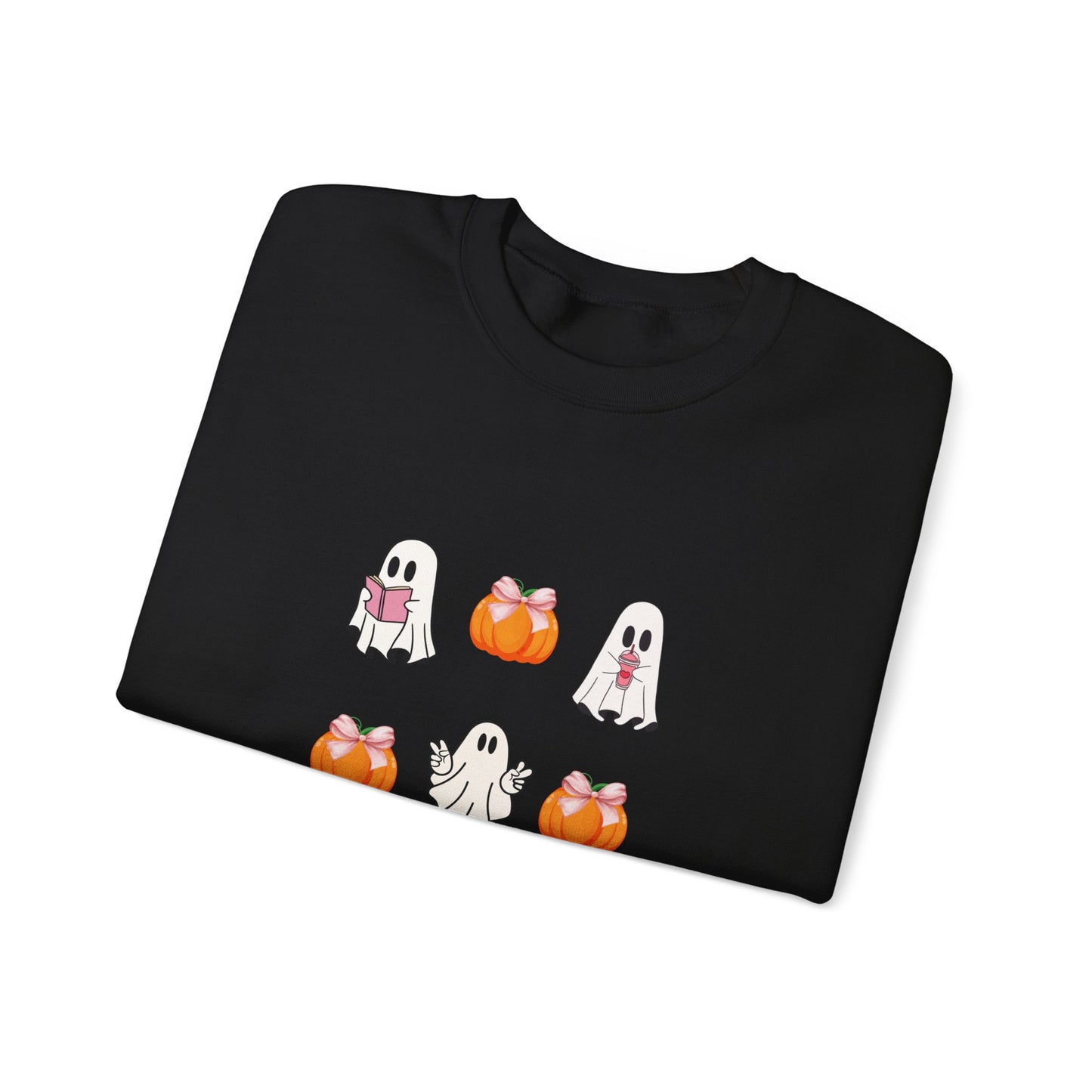 Super Cute Halloween Coquette girly Ghost pumpkin pink bow Unisex Heavy Blend™ Crewneck Sweatshirt