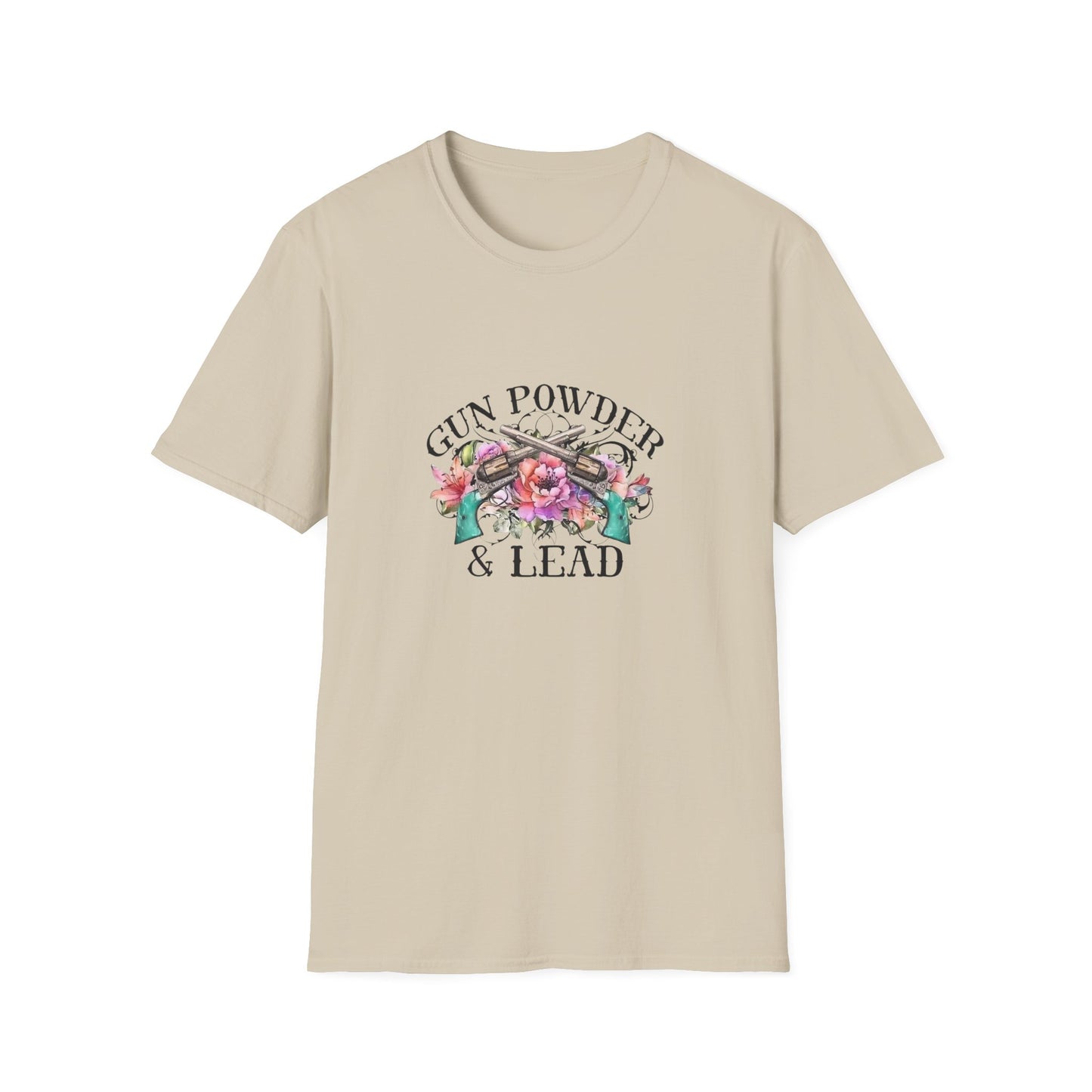 Gunpowder and lead girls flower cowboy cowgirl gift for her turquoise Unisex Softstyle T-Shirt