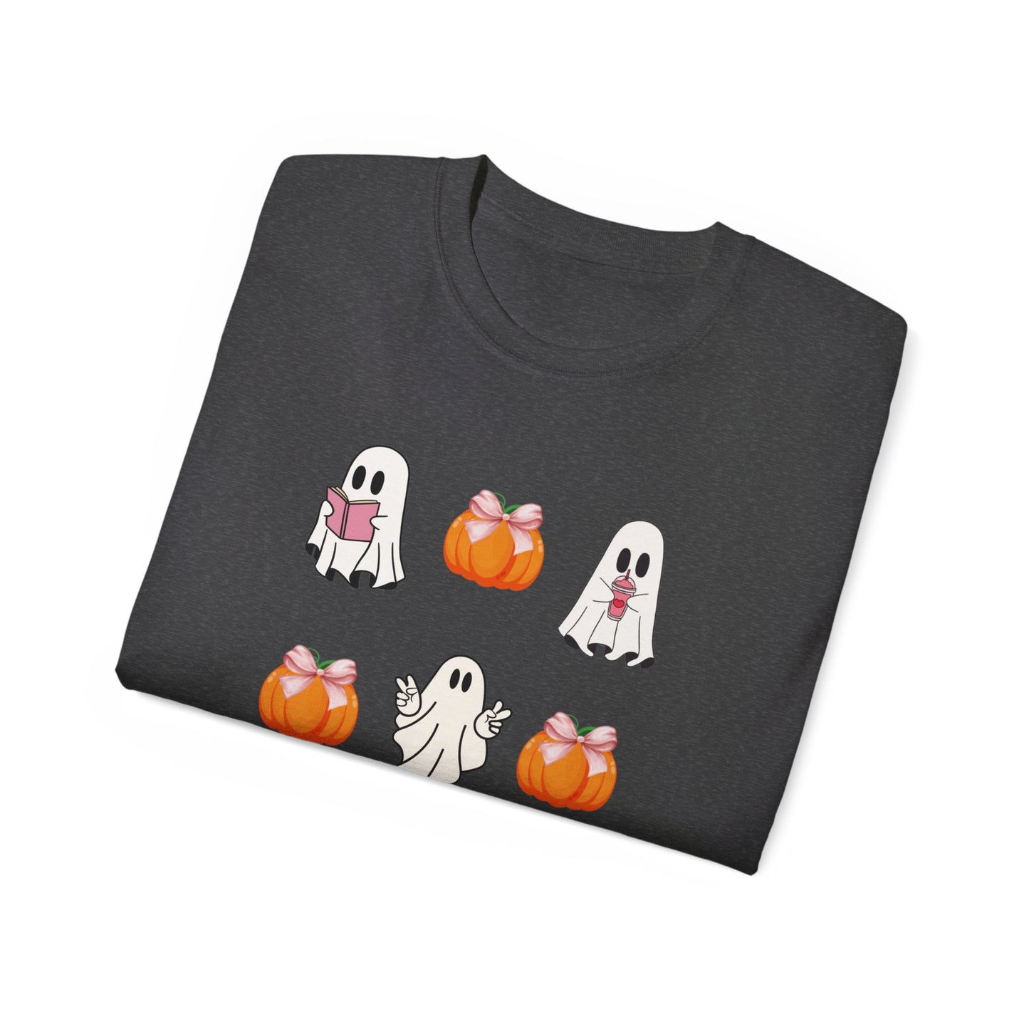 Cute Girly Halloween coquette ghost pumpkin pink bows Unisex Ultra Cotton Tee Shirt