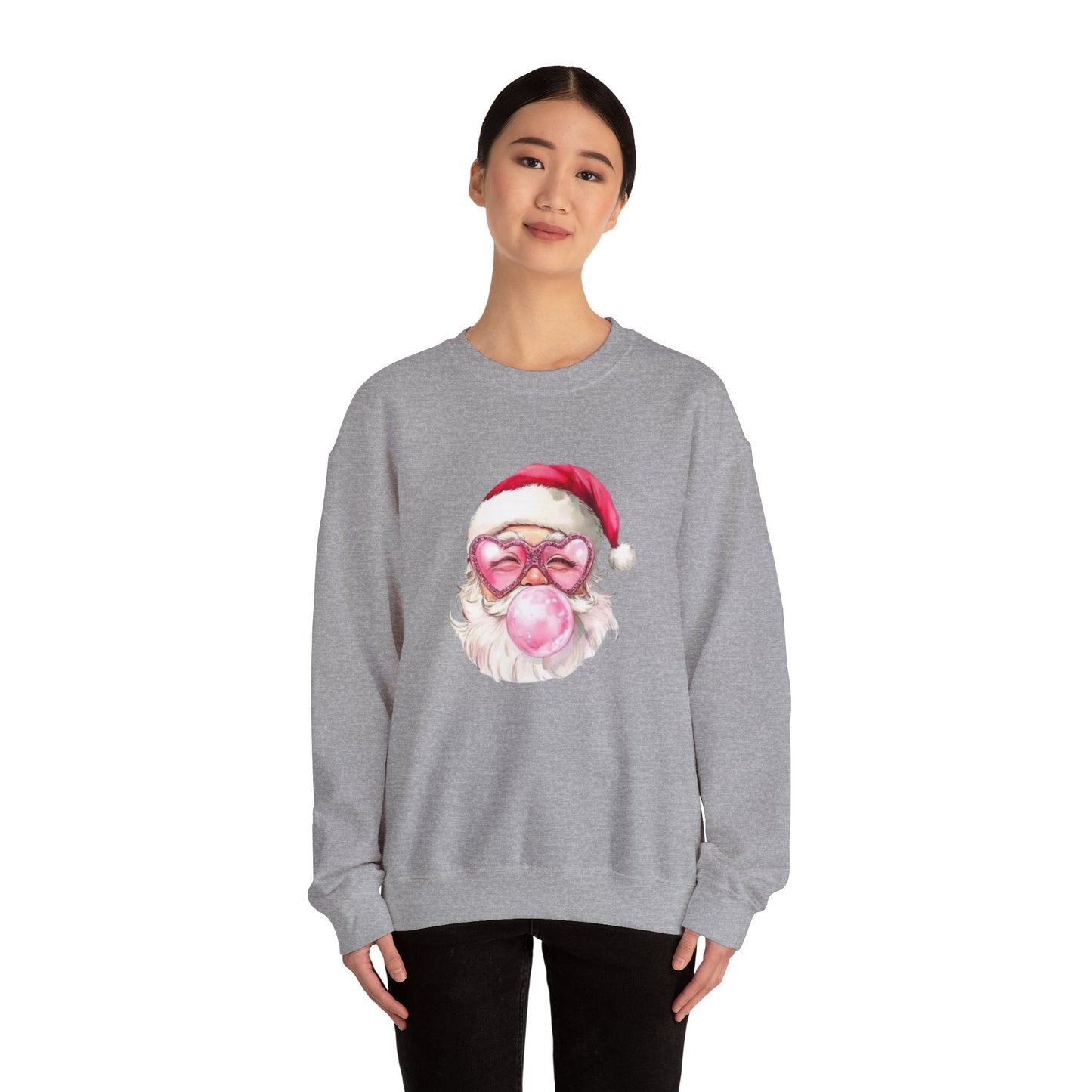 Santa Bubblegum Pink Christmas Sweatshirt, Heart Sparkle Sunglasses Fun Girly Apparel, Holiday Jumper, Xmas Crewneck, Festive Pullover,ugly sweater party, pink sparkle Christmas holiday