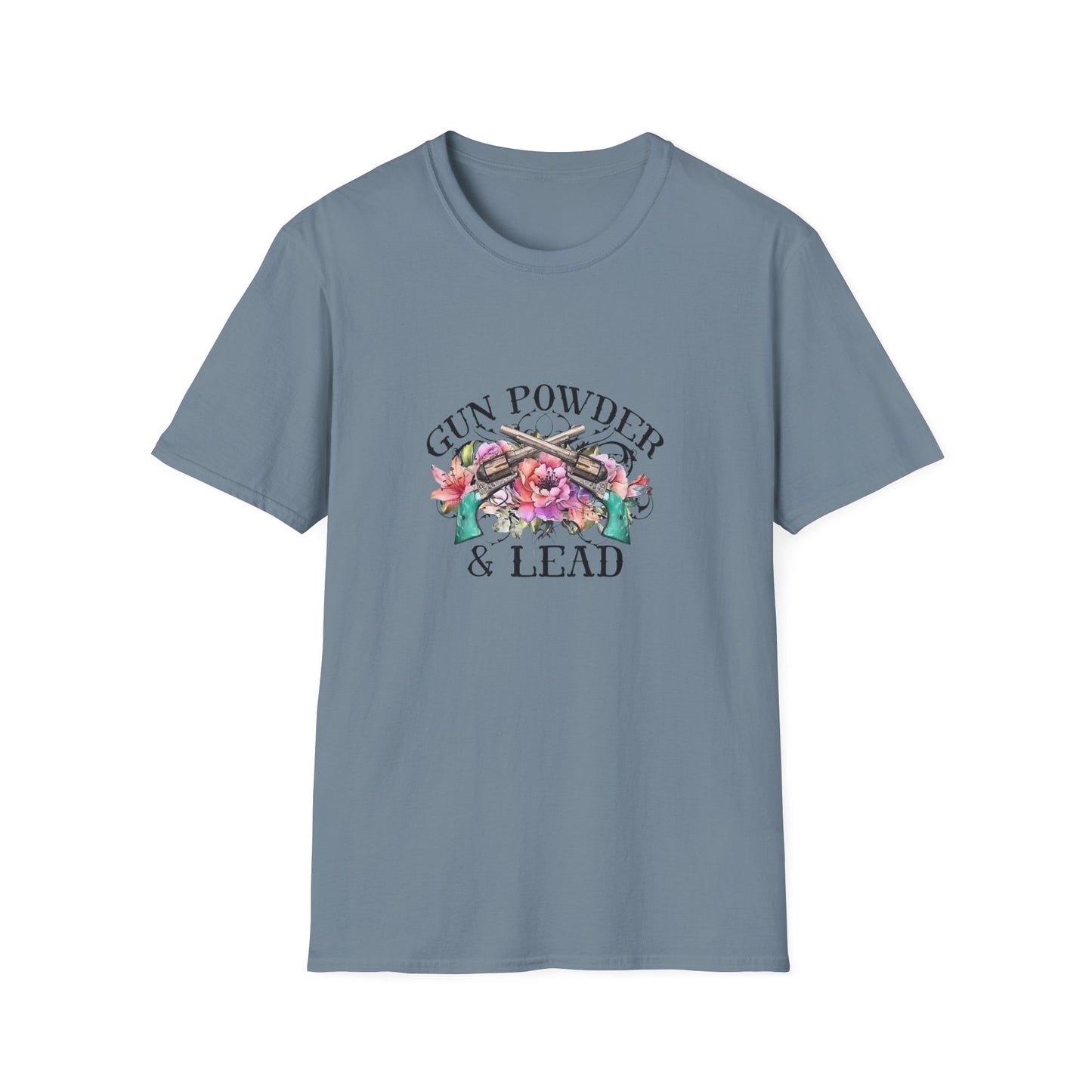 Gunpowder and lead girls flower cowboy cowgirl gift for her turquoise Unisex Softstyle T-Shirt