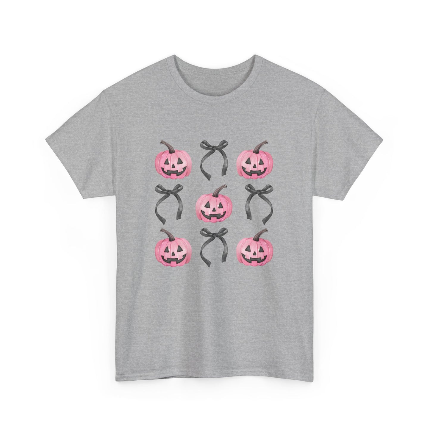 Pink Pumpkin Black bow Coquette halloween Unisex Heavy Cotton Tee