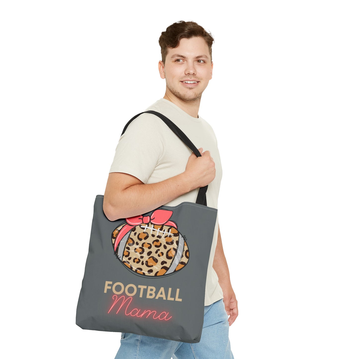 Football Mama Cheetah print Tote Bag (AOP)Pink bow Mother's Day gift