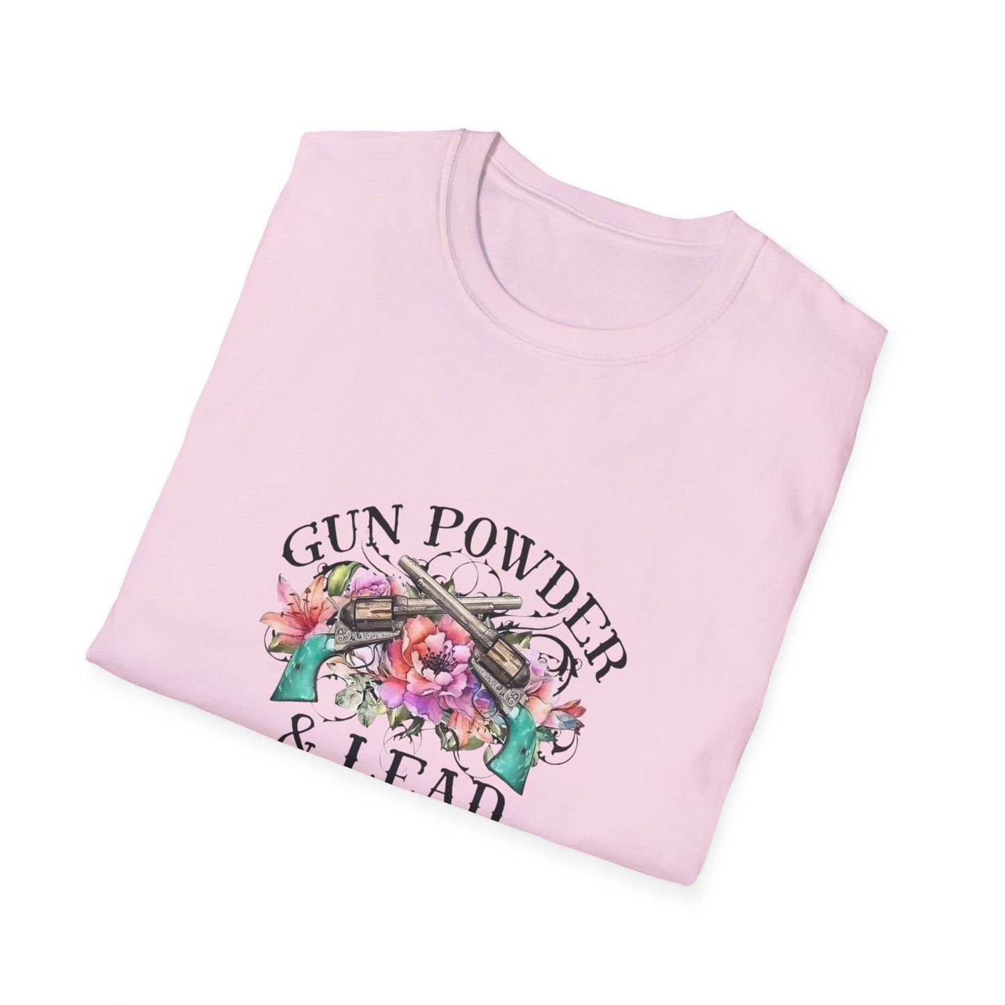 Gunpowder and lead girls flower cowboy cowgirl gift for her turquoise Unisex Softstyle T-Shirt